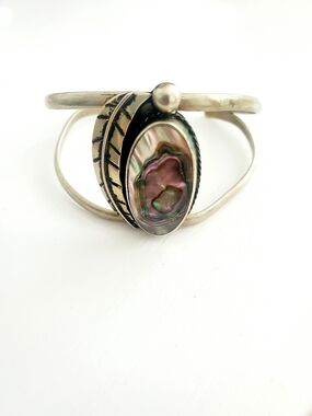 Alpaca Silver Abalone Cuff Bracelet — Iridescent Green/Purple - Vintage